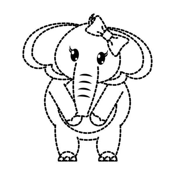 Forme pointillée adorable éléphant femelle animal avec ruban arc — Image vectorielle