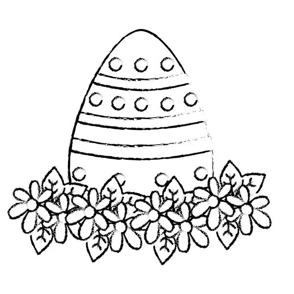 Pascua de huevo grunge con figuras puntuales y decoración de flores — Vector de stock