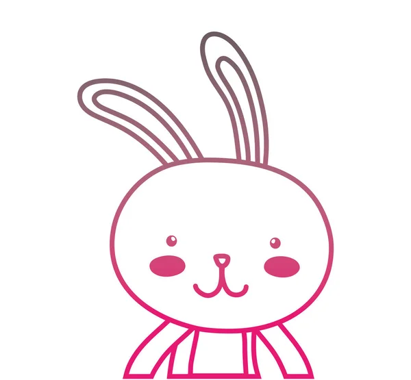 Ligne de couleur lapin heureux animal avec expression faciale — Image vectorielle