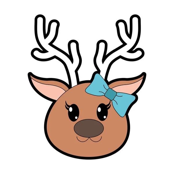 Full color female reindeer head cute animal — Stock Vector