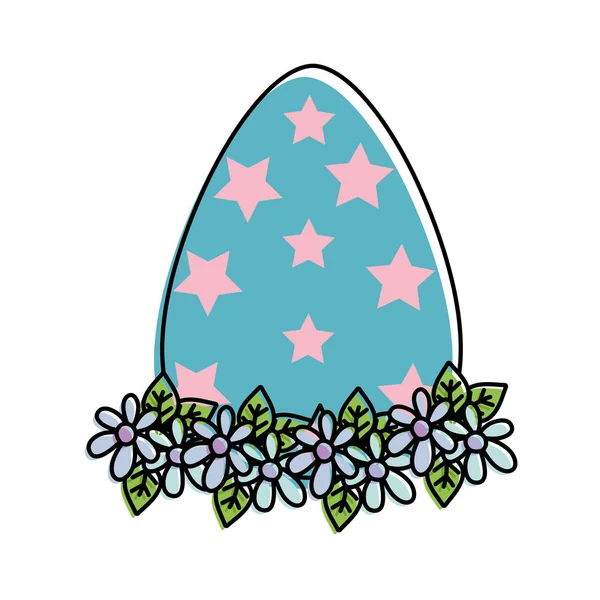 Linie Farbe Ei Ostern mit Stern und Blumendekoration — Stockvektor
