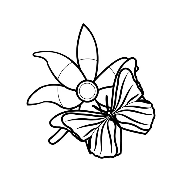 Ligne design de fleurs mignonnes avec pétales et papillon — Image vectorielle