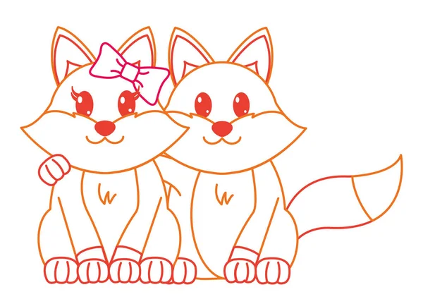 Color line fox par söta djur tillsammans — Stock vektor