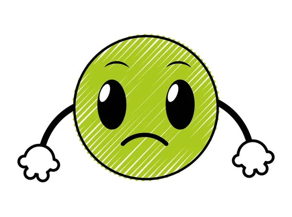 Doodle expresión de cara emoji triste con brazos — Archivo Imágenes Vectoriales