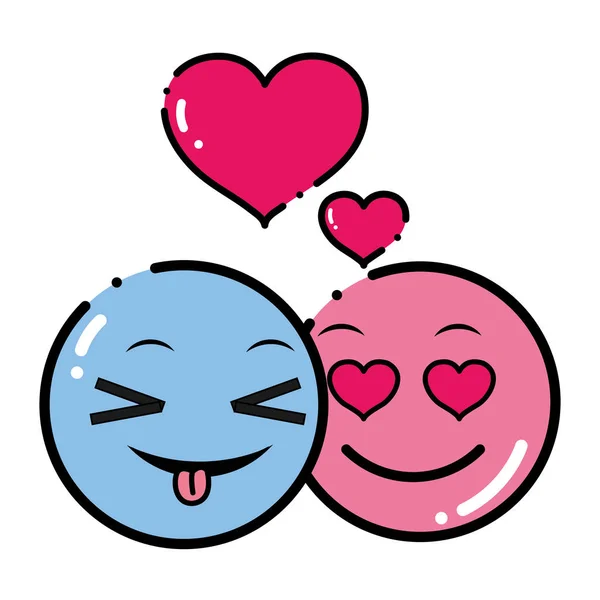 Ζευγάρι emoji αστεία και ερωτευμένος έκφραση χρώμα — Διανυσματικό Αρχείο