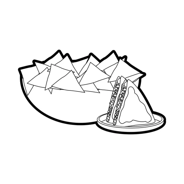 Nachos Quesadilla Mexikói Ételek Hagyományos Ételeket Téma Elszigetelt Design Vektor — Stock Vector