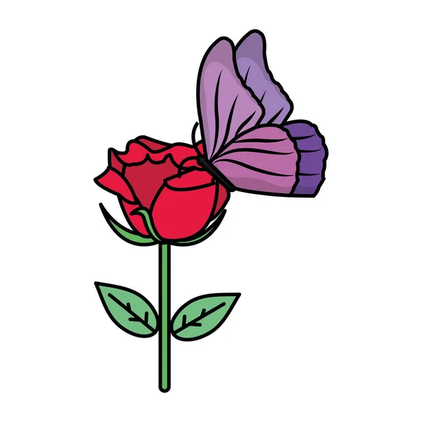 Schöne Rose mit Blütenblättern Design und Schmetterling — Stockvektor