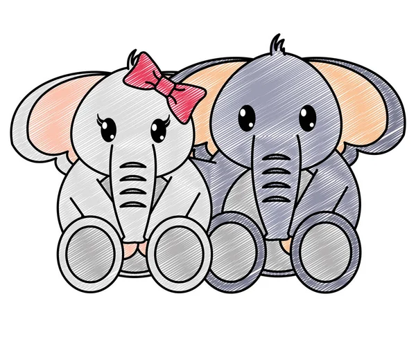 Pareja rallada elefante lindo animal juntos — Archivo Imágenes Vectoriales