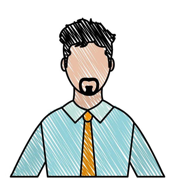 Doodle perfil hombre con camisa elegante y peinado — Vector de stock