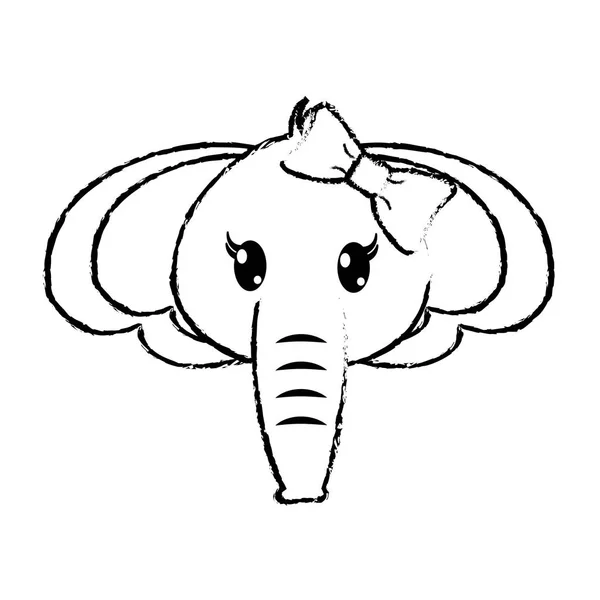 Grunge hembra elefante cabeza lindo animal — Vector de stock