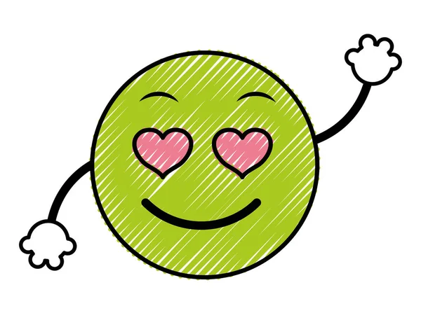 Doodle emoji apaixonado expressão facial com braços —  Vetores de Stock