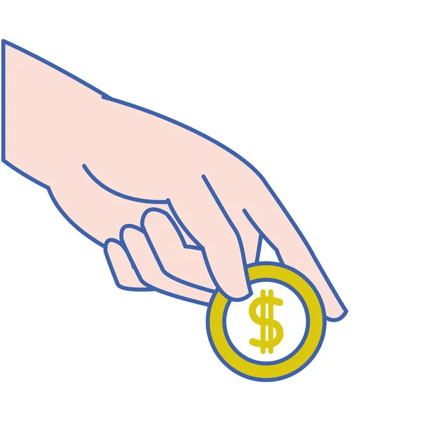 Mão com moeda metálica dinheiro em dinheiro — Vetor de Stock