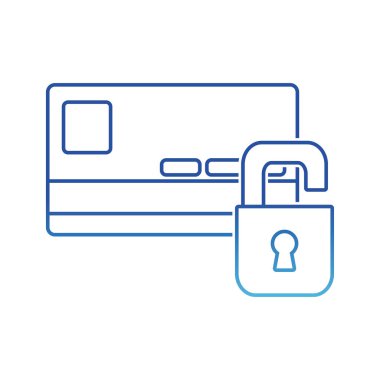 Mavi çizgili Finans kredi kartı ile asma kilit açık güvenlik