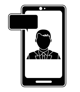 siluet adam smartphone ile sohbet kabarcık içinde meçhul