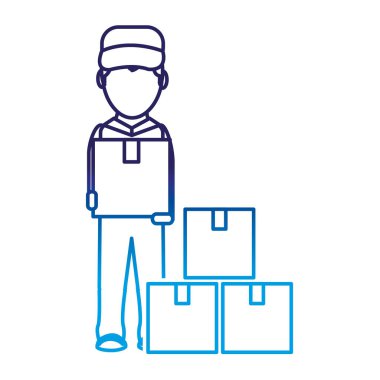 Tasarım kutusu ve adam teslim nakliye ve lojistik Tema Isolated vektör çizim