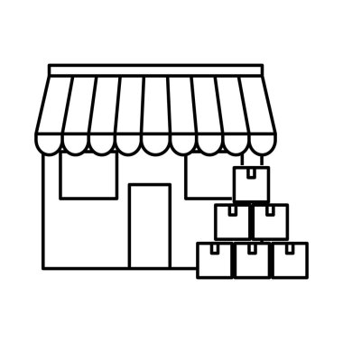 Boxeds ve mağaza teslim nakliye ve lojistik Tema Isolated vektör çizim tasarım