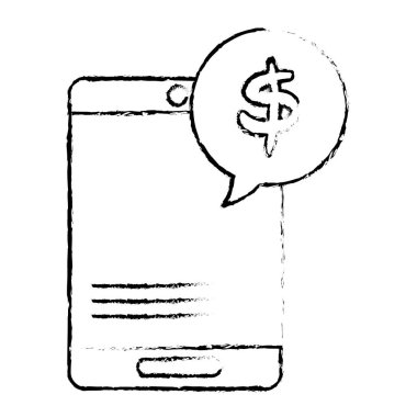 Grunge smartphone teknoloji sohbet kabarcığı dolar simgesiyle