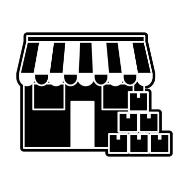 Vektör çizim Tasarım kutuları ve mağaza teslim nakliye ve lojistik Tema göl kenarında