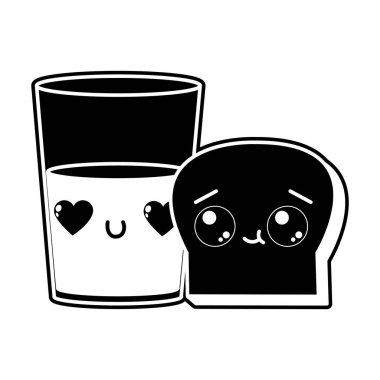 Ekmek ve unlu gıda mutfak ve salonu Tema izole tasarım vektör çizim süt