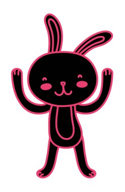 Neon düz çizgi film tavşan hayvanla eller yukarı