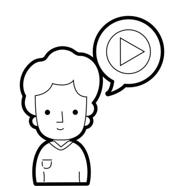 çizgi adam t-shirt ve video sohbet kabarcık içinde