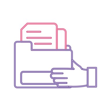 Neon çizgi adam el ile dosya klasör belge