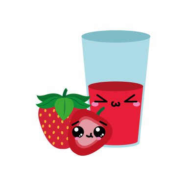 Çilek ve suyu meyve sağlıklı ve organik gıda Tema izole tasarım vektör çizim