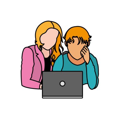 Erkek ve kız ile laptop tasarım