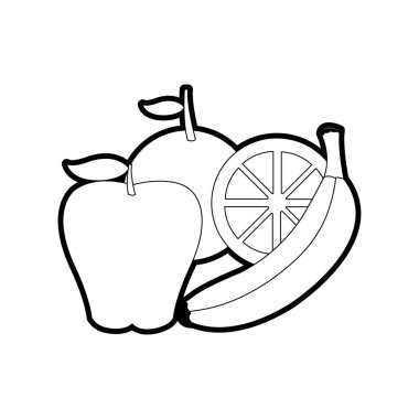 Elma portakal ve muz meyve sağlıklı ve organik gıda Tema Isolated vektör çizim tasarım