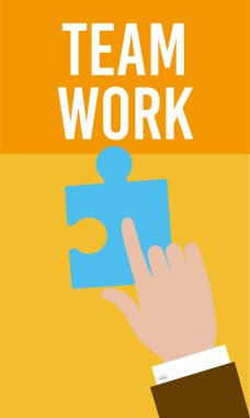 El ile bulmaca yapboz parçaları ekip çalışması çizgi film vektör çizim grafik tasarım