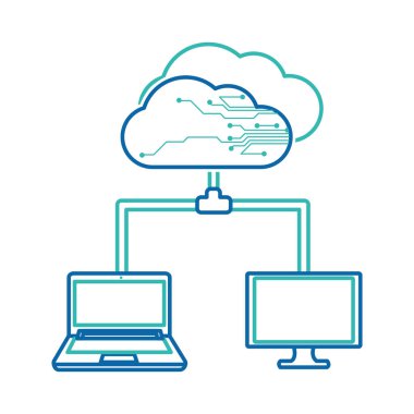 Bulut depolama teknolojisi ve sanal Tema izole tasarım vektör çizim bilgisayar