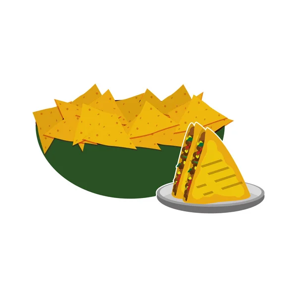 Nachos Quesadilla Mexican Food Traditional Cuisine Theme Ilustrasi Desain Terisolasi - Stok Vektor