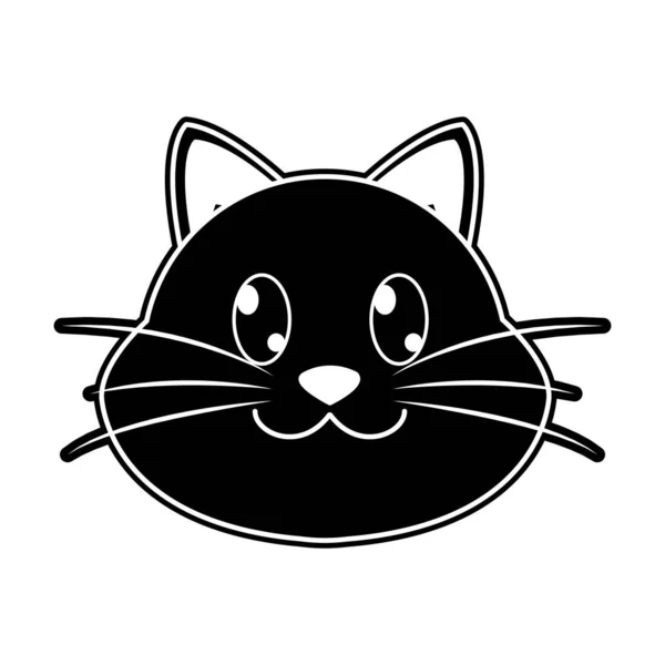 실루엣 행복 고양이 머리 귀여운 동물 캐릭터 — 스톡 벡터