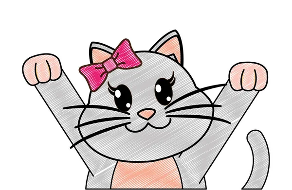 Rallado adorable hembra gato con manos arriba — Archivo Imágenes Vectoriales