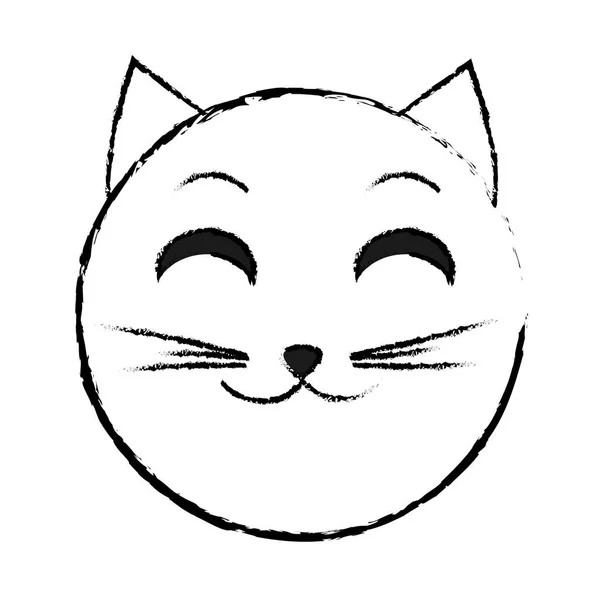 Grunge sorriso gato rosto emoji expressão — Vetor de Stock