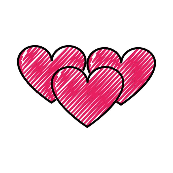 Corazones rallados amor símbolo de la pasión icono de diseño — Vector de stock