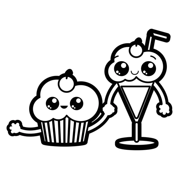 Cupcake Milkshake Tatlı Tatlı Unlu Tema Izole Tasarım Vektör Çizim — Stok Vektör