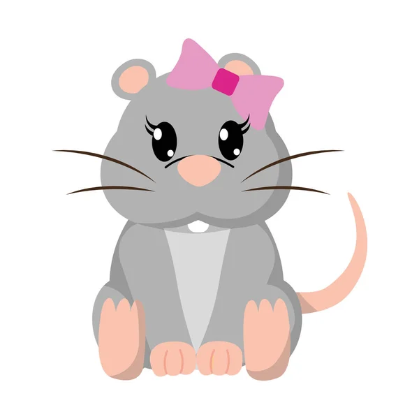 Πολύχρωμο ποντικίνα χαριτωμένο ζώο με κορδέλα φιόγκο — Διανυσματικό Αρχείο