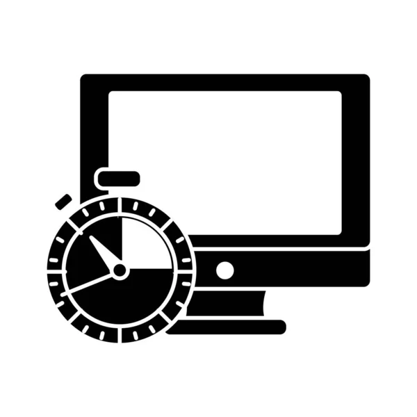 Silueta pantalla computadora tecnología y cronómetro tiempo — Vector de stock