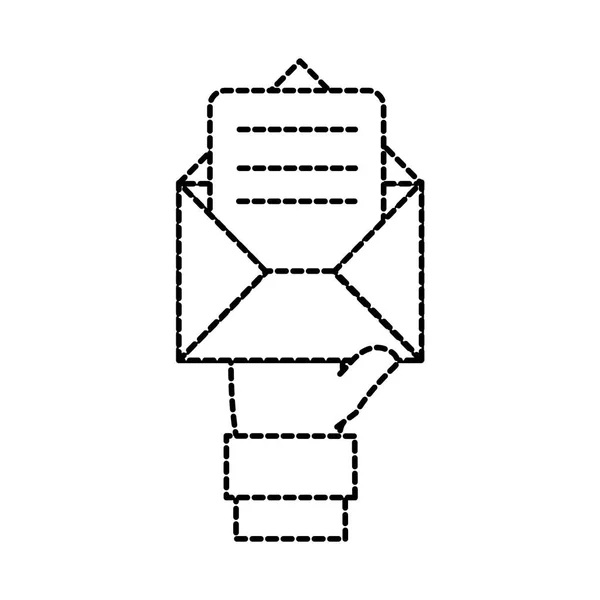 Пунктирная форма руки человека с информацией о сообщении электронной почты — стоковый вектор