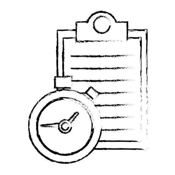 Grunge kontrola seznamu dokument s časem chronometru — Stockový vektor