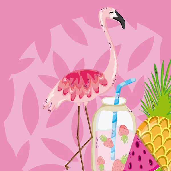 Desenhos Animados Verão Com Aves Exóticas Elementos Ilustração Vetorial Design — Vetor de Stock