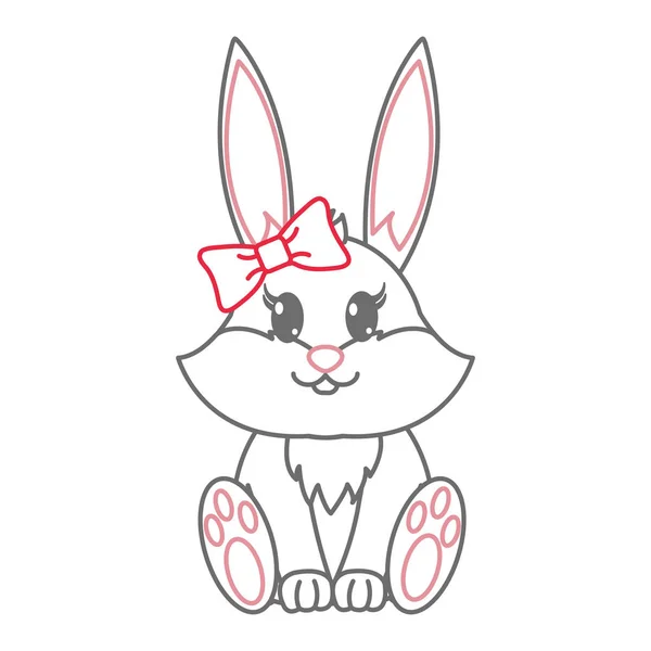 Ligne de couleur lapin femelle animal mignon avec ruban arc — Image vectorielle