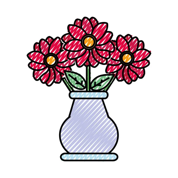 Flores ralladas pétalos con hojas dentro de tarro de cristal — Vector de stock