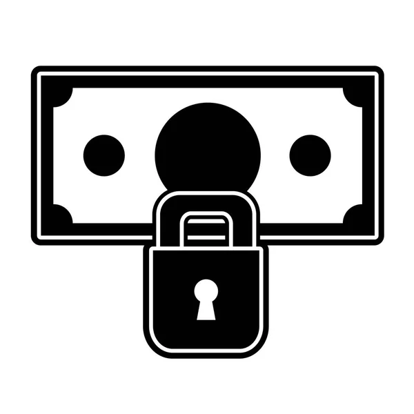 Silhouet bill contant geld met hangslot beveiliging — Stockvector