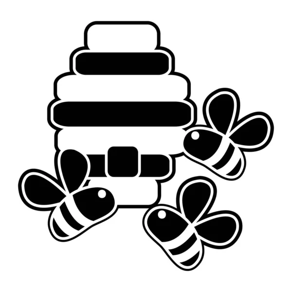 Silhouette mignon abeilles insecte volant sur nid d'abeille — Image vectorielle