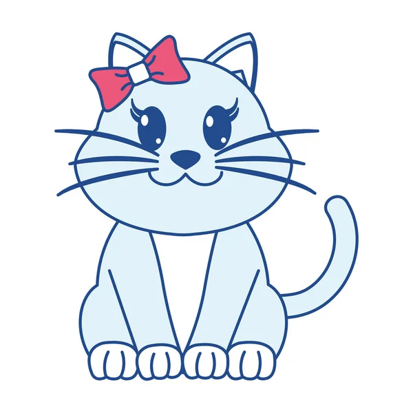 Línea de color hembra gato lindo animal con lazo de cinta — Vector de stock