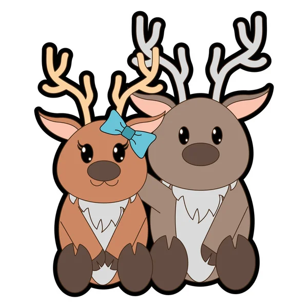 Full color renas casal bonito animal juntos —  Vetores de Stock