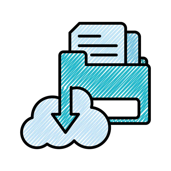 Тертые документы в файловой папке и загрузка в облако — стоковый вектор