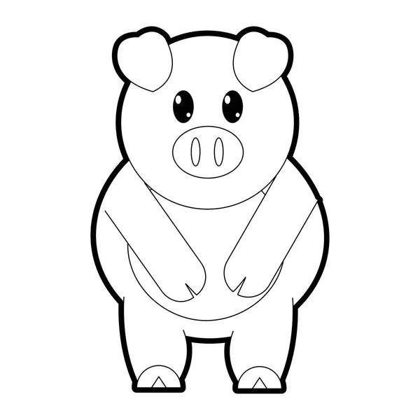 Outline adorable pig farm animal character — Stock Vector